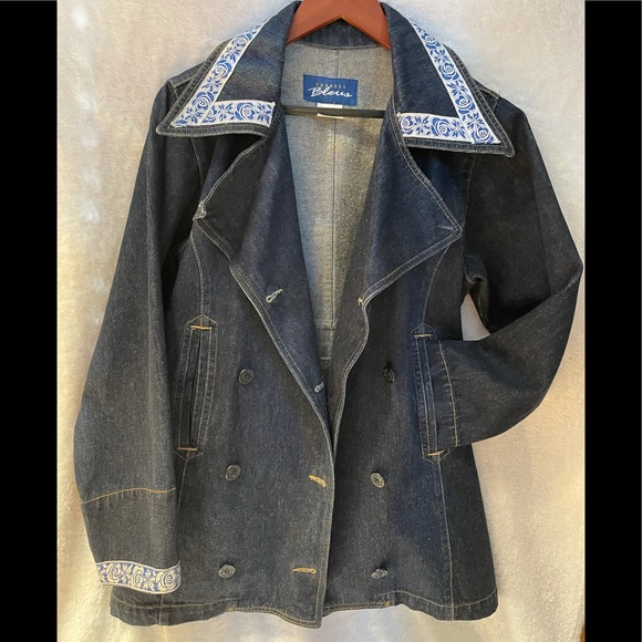 Express Bleus Denim Nautical Jacket Dbl Breasted 3/4 Length 100% Cotton - Picture 2 of 11